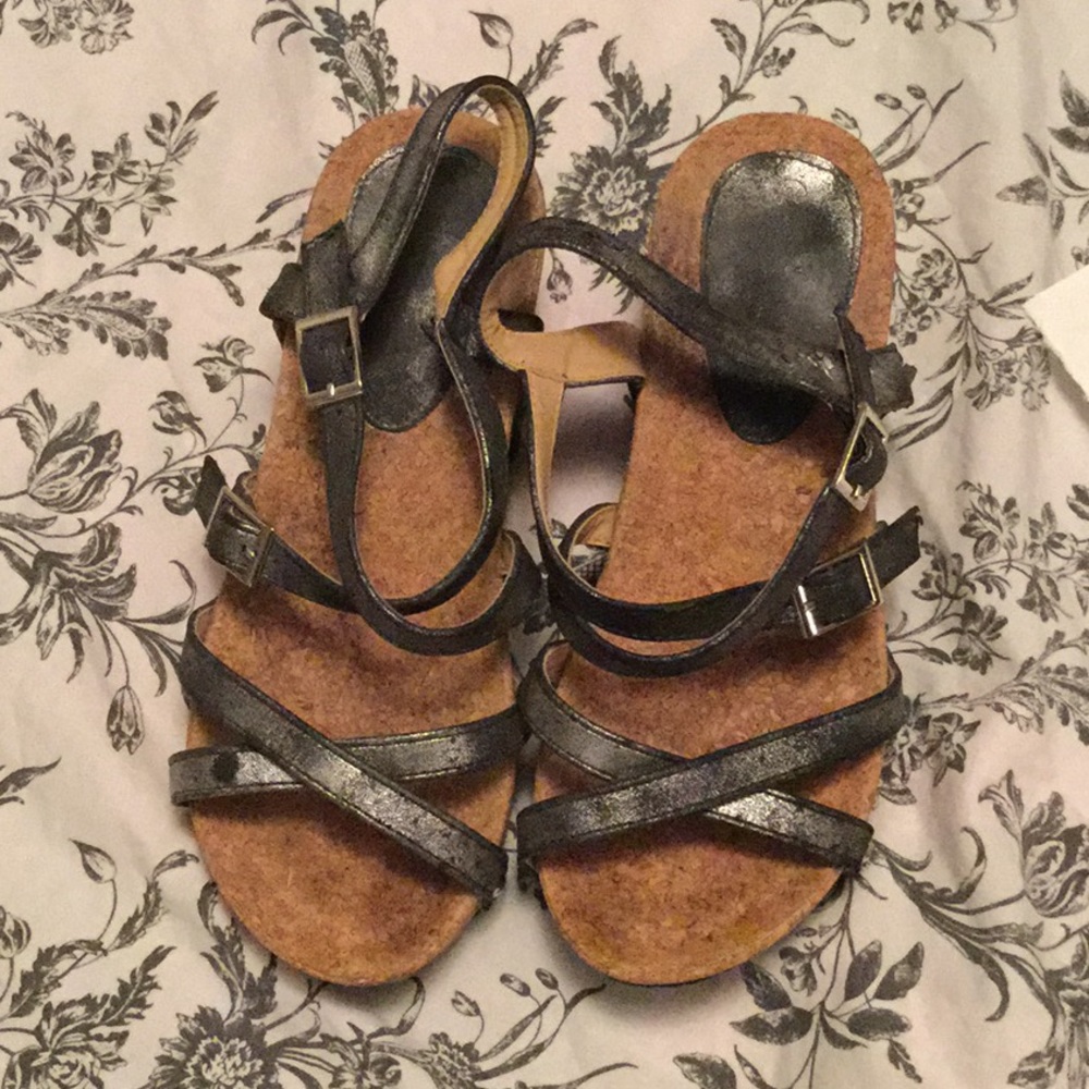 Metallic Silver cork wedge sandal
